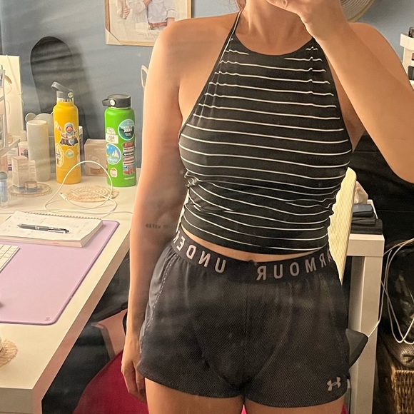 Tops - striped halter crop top - black/white